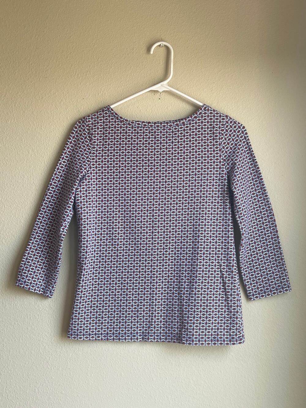 Talbots Petites Geometric Print Cotton Stretch Boatneck 3/4 Sleeve Top Size SP